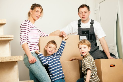 Packed business boxes and office items ready for commercial transport