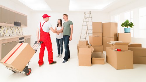 Professional packers organising items for a move in Thehyde