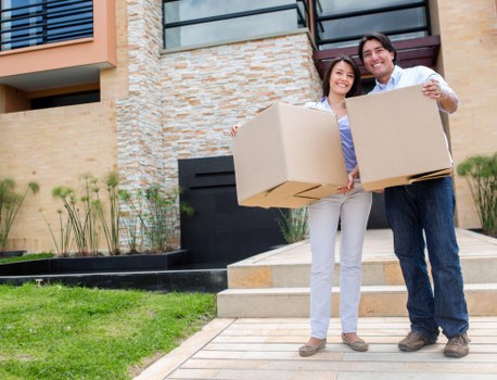 Furniture and boxes prepared for a residential relocation